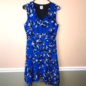 Cabi Women’s Floral Polka Dot Button-Up Flowy Handkerchief Hem Sleeveless Dress